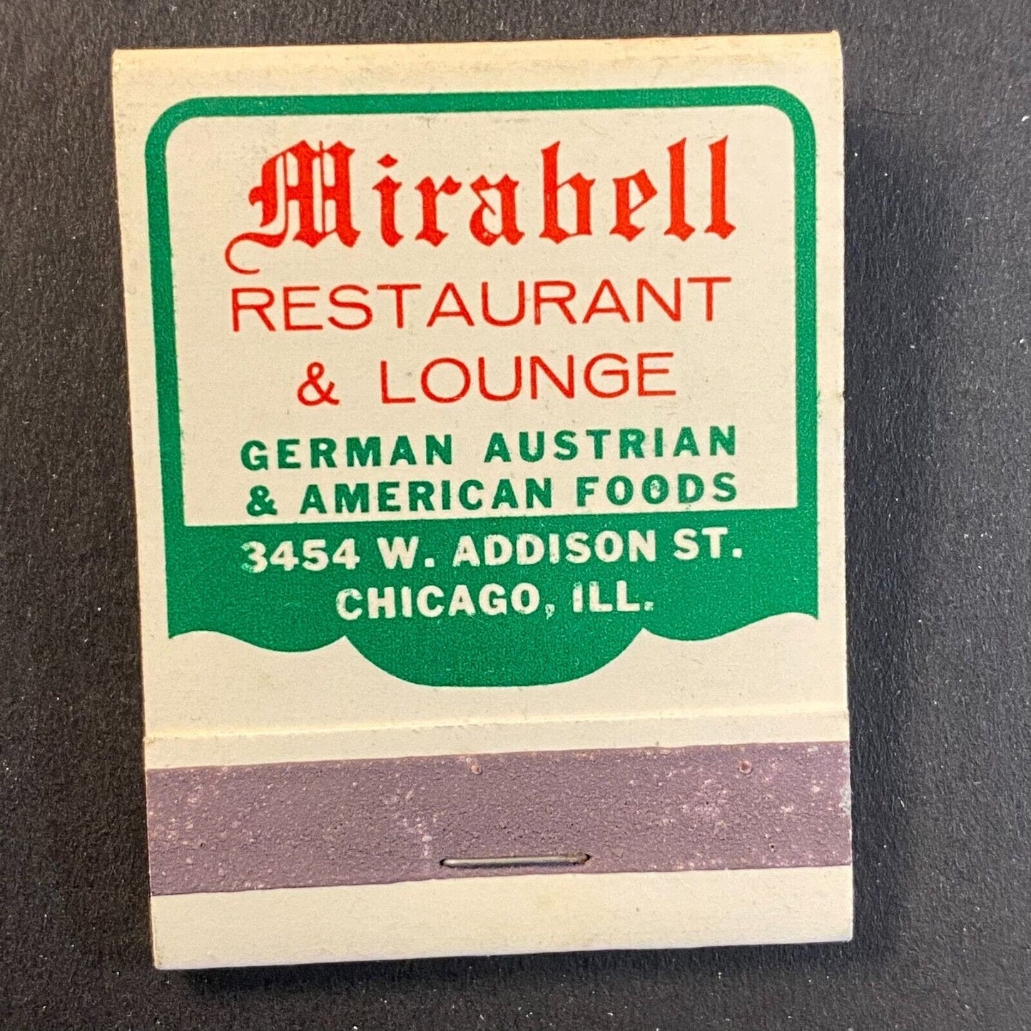 Mirabell Restaurant & Lounge Chicago 1960's-73 Full Matchbook