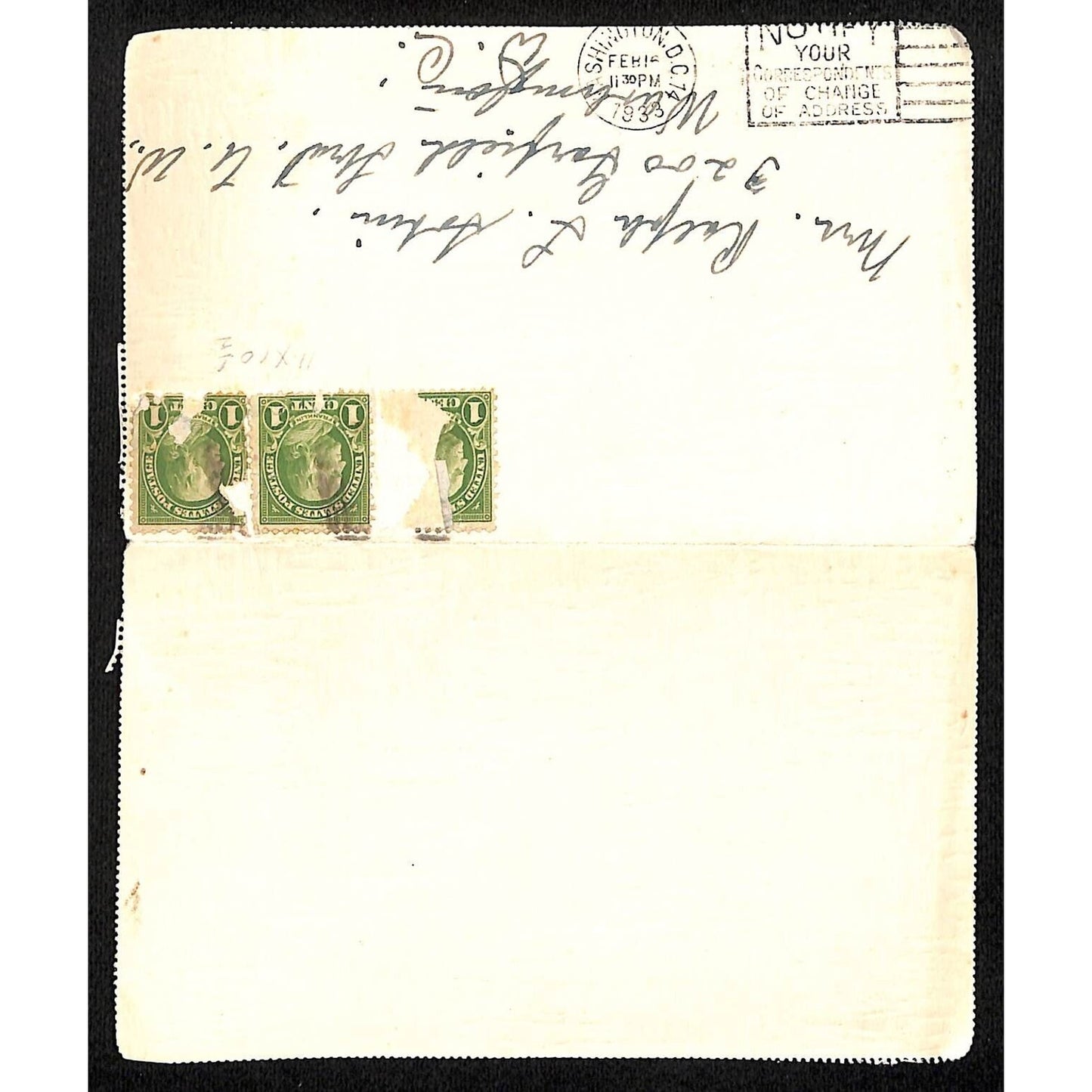 1933 Washington DC PM Letter & U.S. Capitol Christmas Card