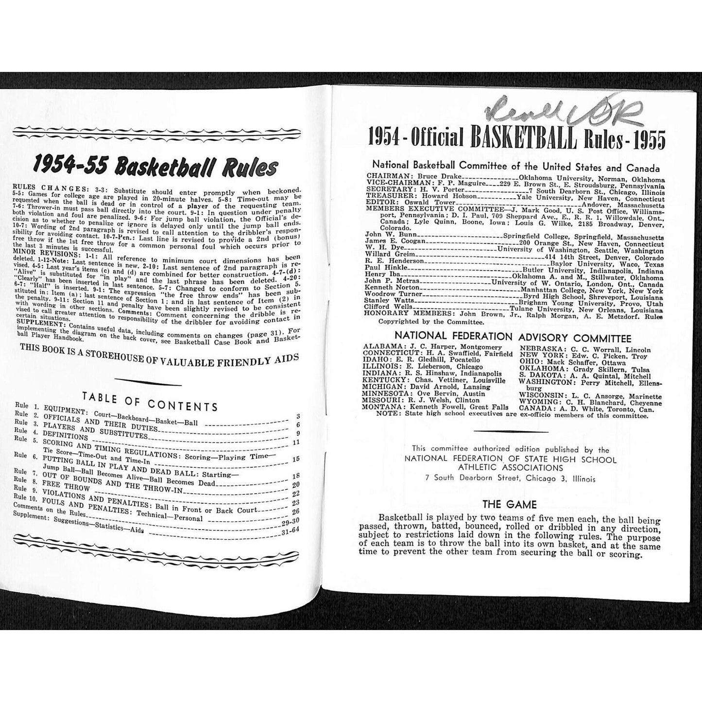 State High School Assoc. "Basketball Rules 1954 - 1955" 1950's Booklet 64pp VGC