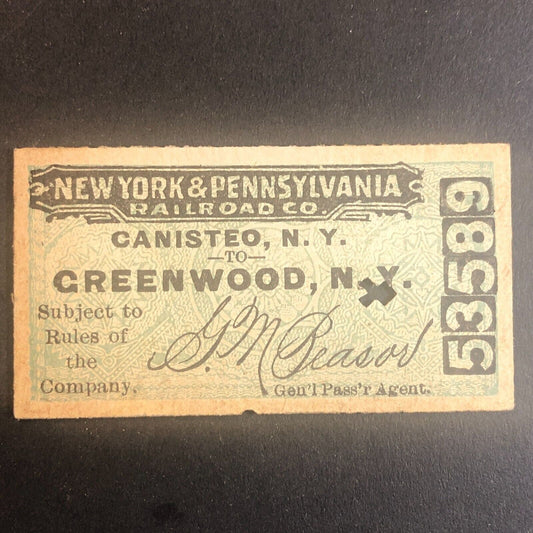 New York & Pennsylvania Railroad July 21 1917 Greenwood, NY Ticket #53589
