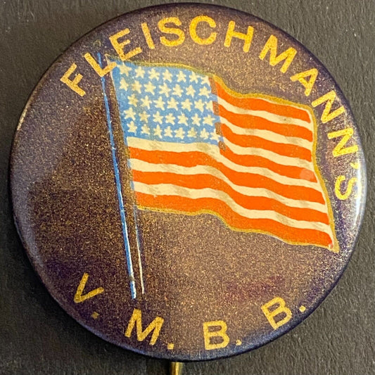 Fleischmann's V.M.B.B. Baseball* ? w/ Flag Pinback 1 1/8" c1900-10's VGC Hoag