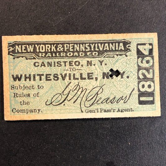 New York & Pennsylvania Railroad July 19 1917 Whitesville, NY Ticket #18264