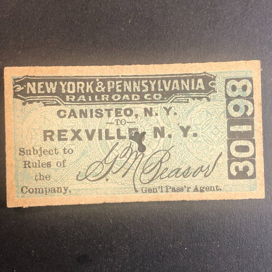New York & Pennsylvania Railroad July 4 1917 Rexville, NY Ticket #30198