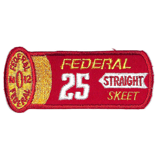 Federal Straight Skeet 25 Shotgun Shell Shape Vtg. Patch 4.5" c1970's-80s - VGC