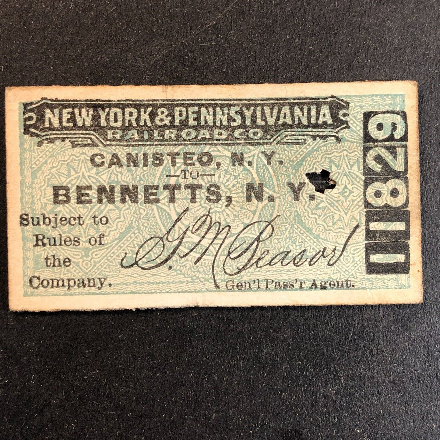 New York & Pennsylvania Railroad July 20 1917 Bennetts, NY Ticket #11829