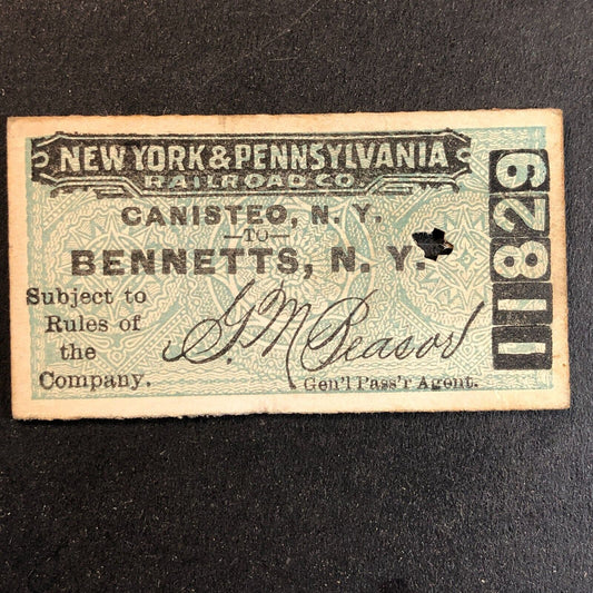 New York & Pennsylvania Railroad July 20 1917 Bennetts, NY Ticket #11829