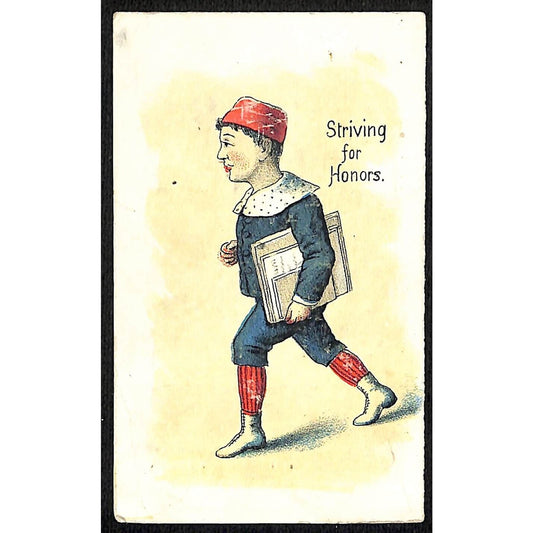 Faultless Starch Victorian Trade Card "Striving for Honors" Man Walking w/ Books