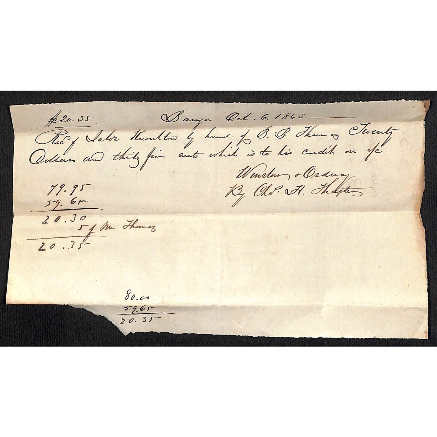 1843 Jabez Knowlton* Newburgh, ME General Store Receipt for / by ??
