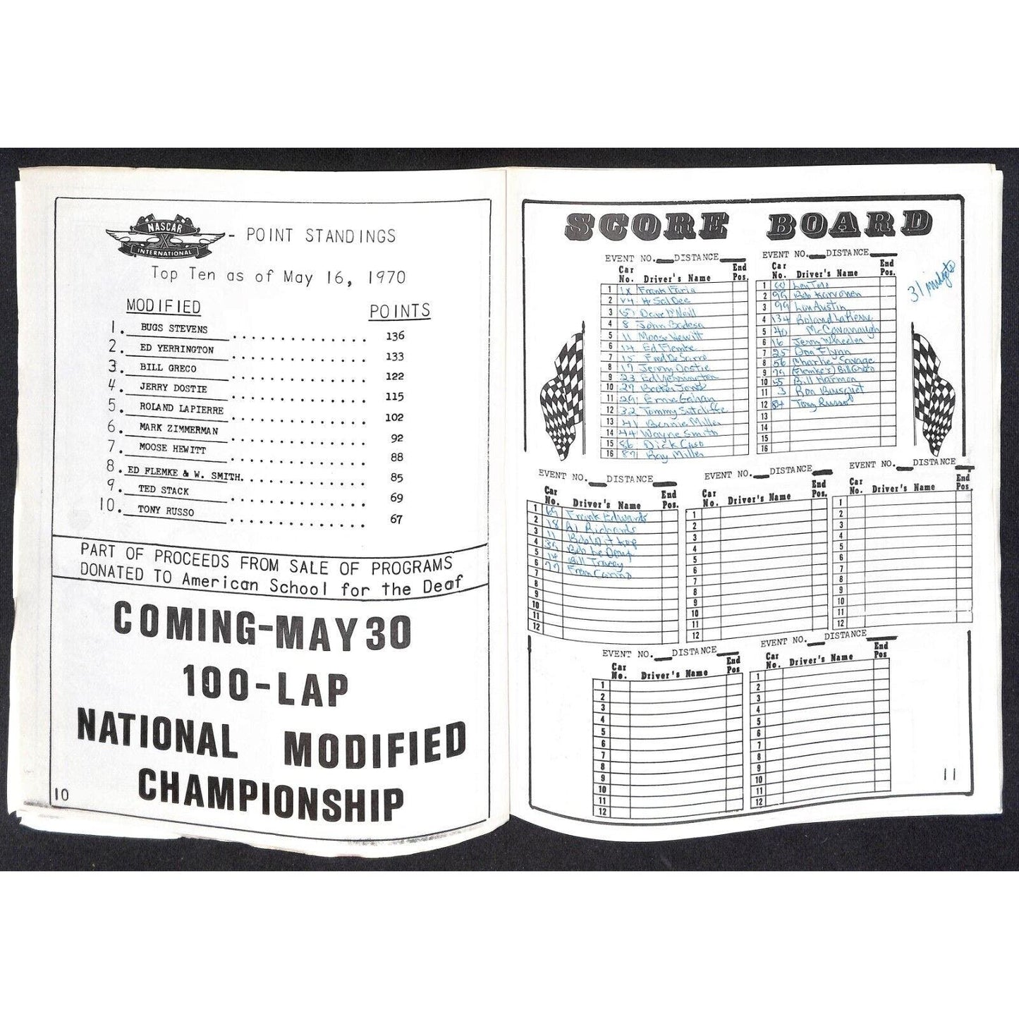 Stafford Springs Speedway Auto Races 1970 NASCAR Program 12pp* Scarce