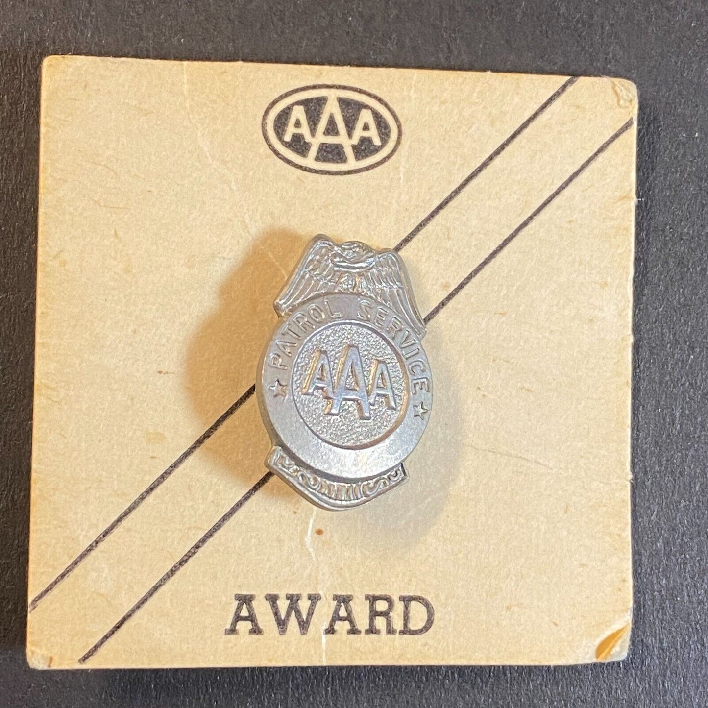 AAA Patrol Service Award Lapel Pin - On Card c1950's 17mm