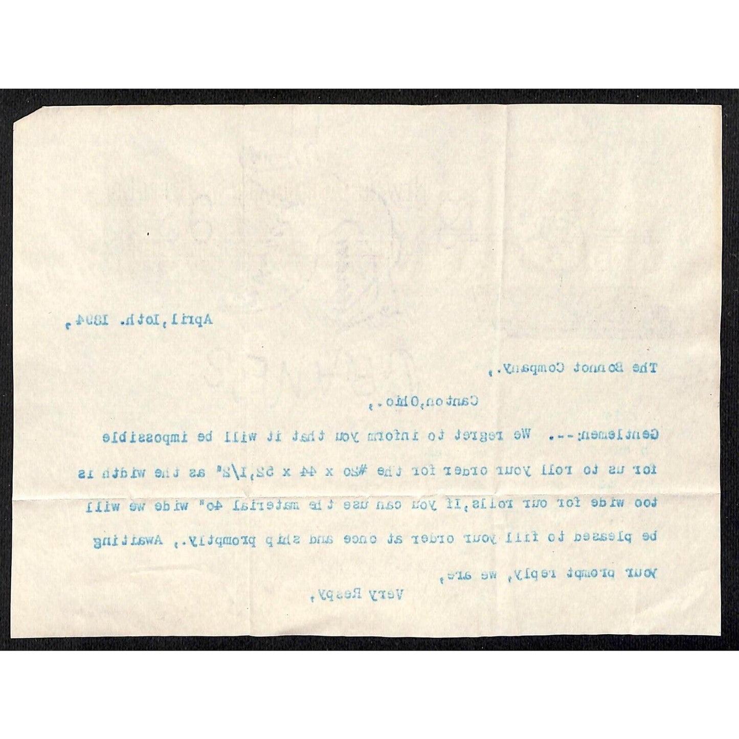 New Philadelphia Iron & Steel Co. 1894 Bonnot Co. Letterhead Scarce