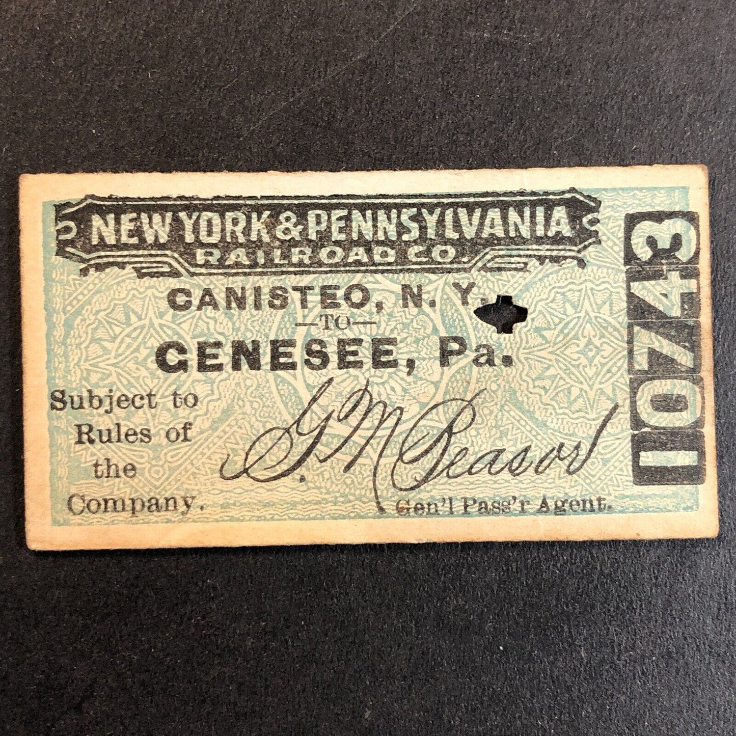 New York & Pennsylvania Railroad July 19 1917 Genesee, PA Ticket #10743