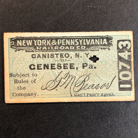 New York & Pennsylvania Railroad July 19 1917 Genesee, PA Ticket #10743