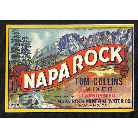 Napa Rock Tom Collins Mixer Label Napa Rock Mineral Water Co. Oakland, CA c1930