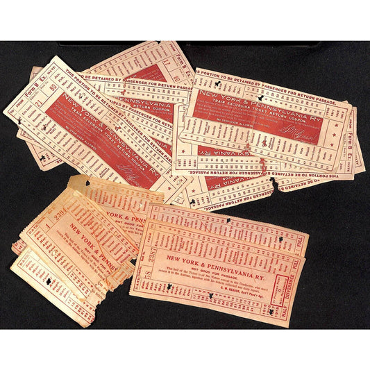 Group of 10 mostly 1913 New York & Pennsylvania Railroad NYP Ticket Stubs Scarce