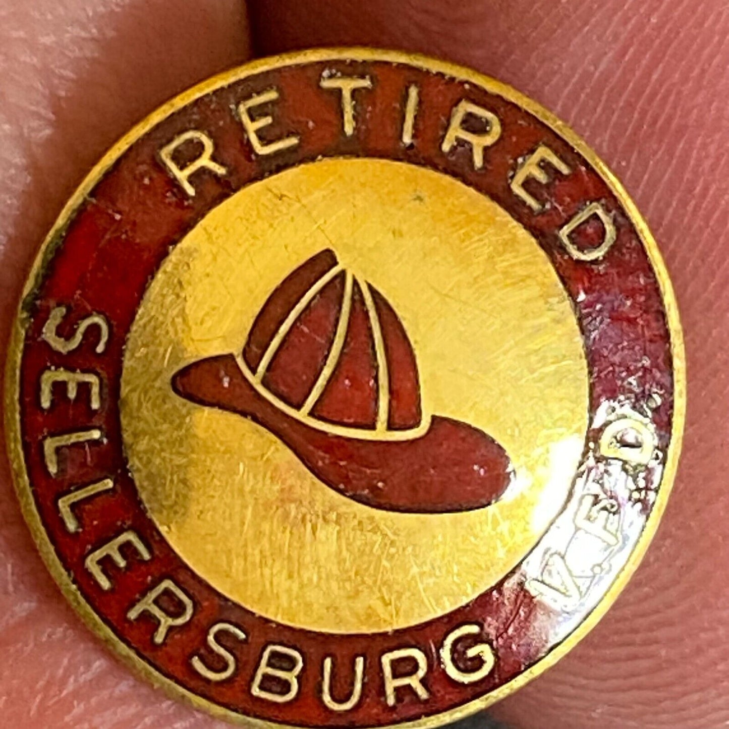 "Retired Sellersburg V.F.D." c1930's-40's Color Enameled Lapel Pin 16mm VGC