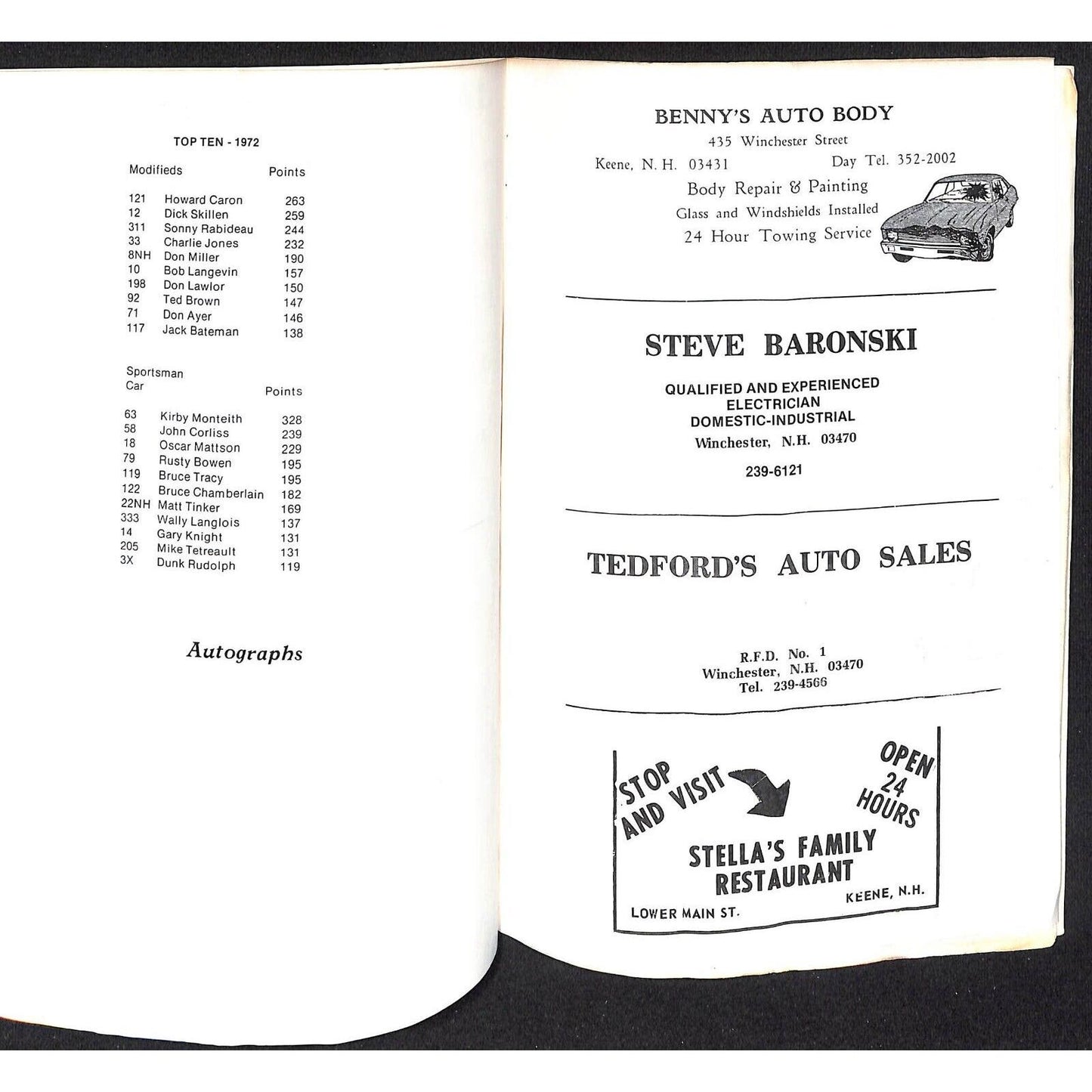 Monadnock Speedway Auto Racing Program Winchester, NH 8/17 1973 14pp* Scarce