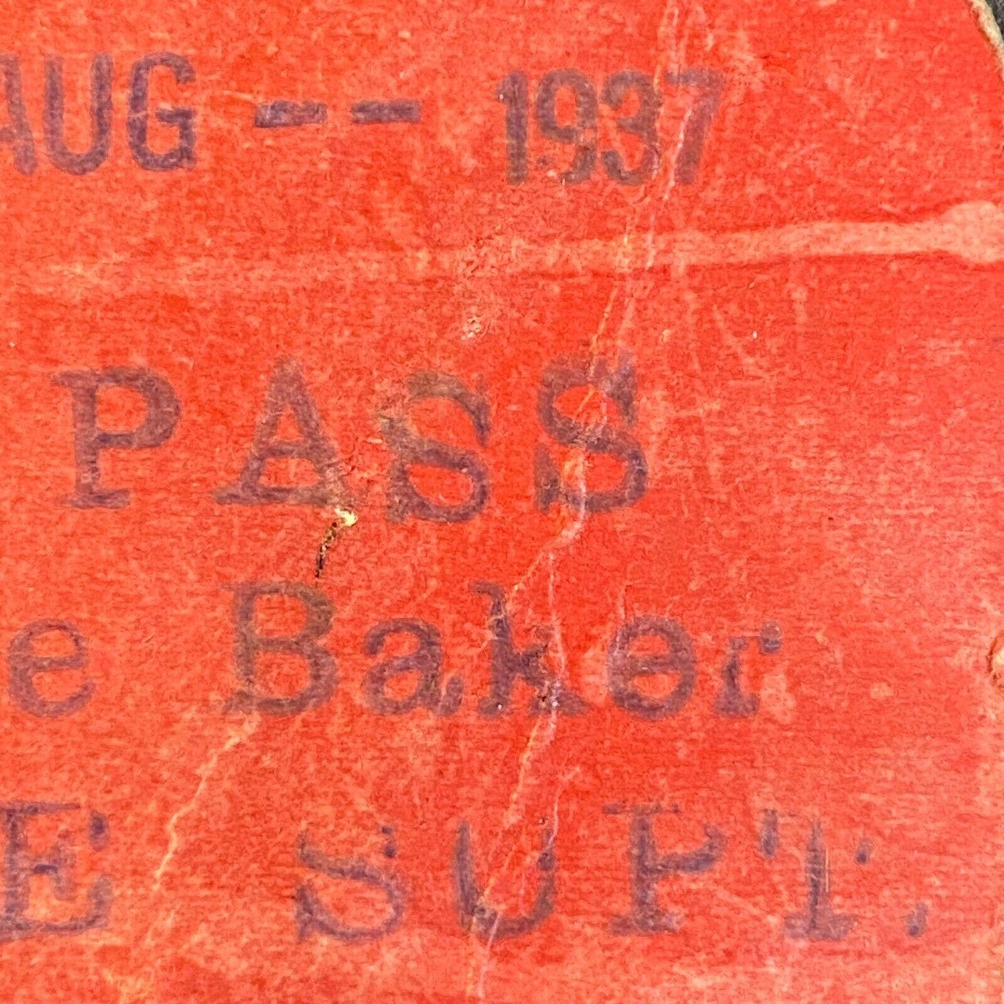 Pit Pass - Clyoe Clyde Clyce Baker ?? - Race Supt. Aug 1937 - Scarce