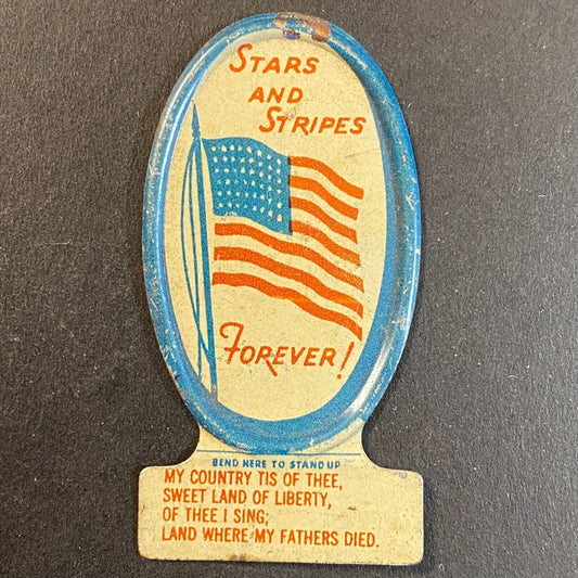 "Stars and Stripes Forever" WWII Era Steel Fold Over Lapel Pin Scarce