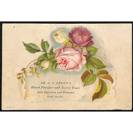 Dr. Green's Blood Purifier and Nerve Tonic Victorian Trade Card Quack Medicine