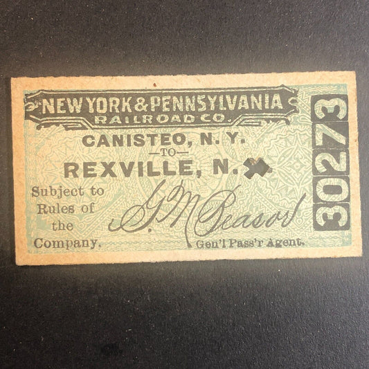 New York & Pennsylvania Railroad July 30 1917 Rexville, NY Ticket #30273