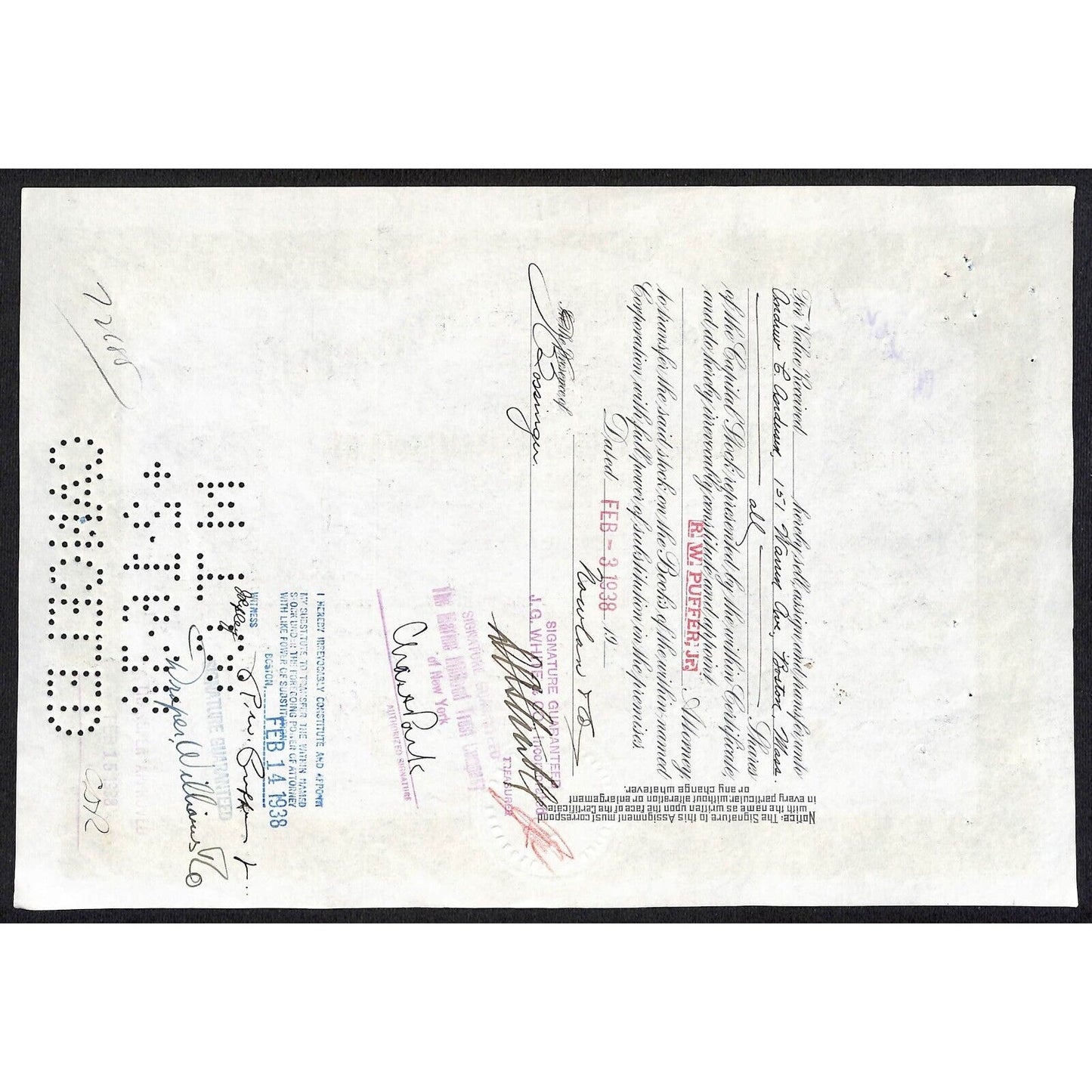 National Liberty Insurance Co. of America 1938 Stock Certificate to Nowlan & Co