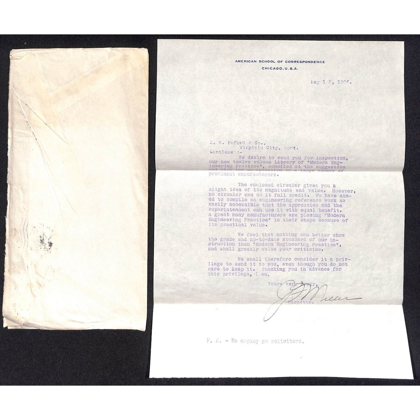 1906 Modern Engineering Practice Color Brochure, Letterhead & Cover to Buford*