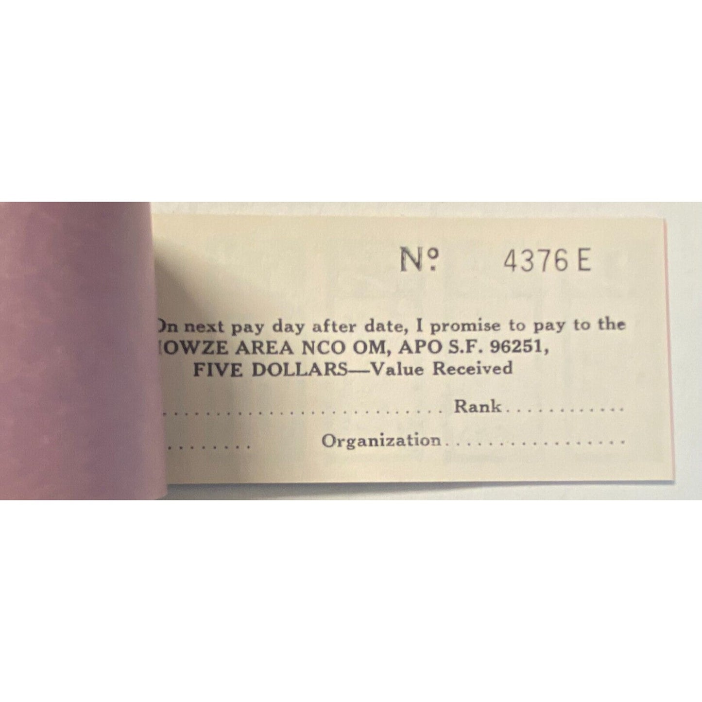 Korea Camp Howze Area NCO Open Mess Partial $5.00 Coupon Booklet Not Canceled VG