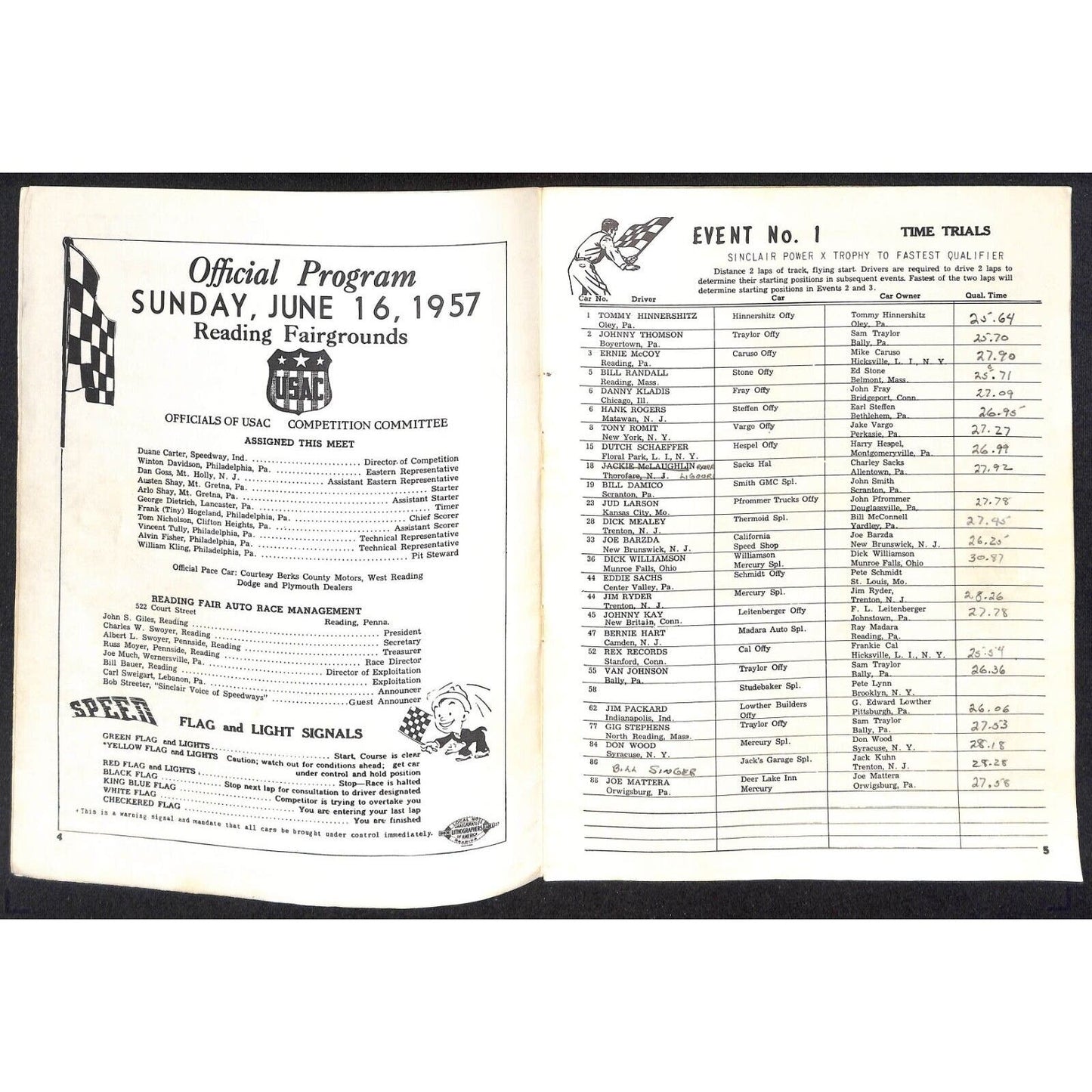 Reading Fairgrounds 1957 Mike Nazaruk Memorial Auto Race Program 12pp* Scarce