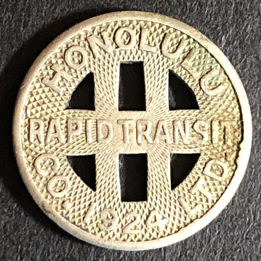 Honolulu Rapid Transit Co. Ltd. 1924 WM G/F One Full Fare Token 16mm VGC