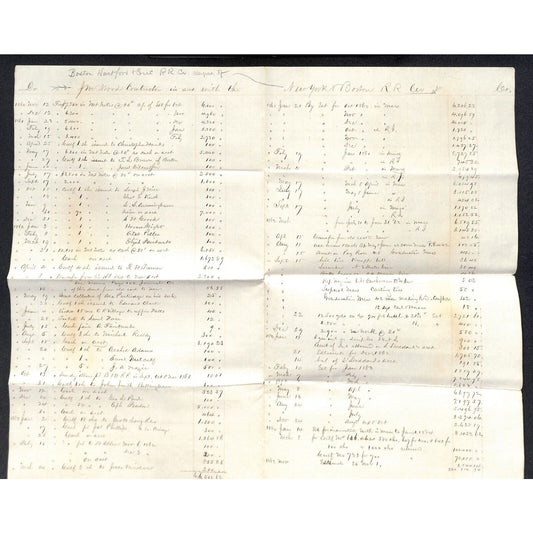 Boston Hartford Erie Railroad 1865 J.M. Wood Contractor Expense Sheet Scarce VG