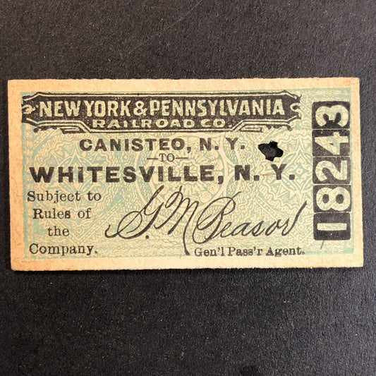 New York & Pennsylvania Railroad July 11 1917 Whitesville, NY Ticket #18243