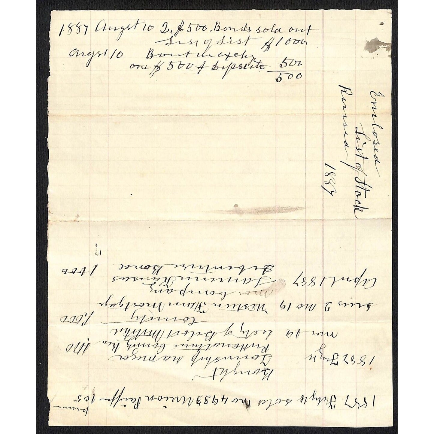 1885 (Knowlton*) Newburgh, ME "..Bonds in Bowbirt & Morrills ? Safe Bangor"