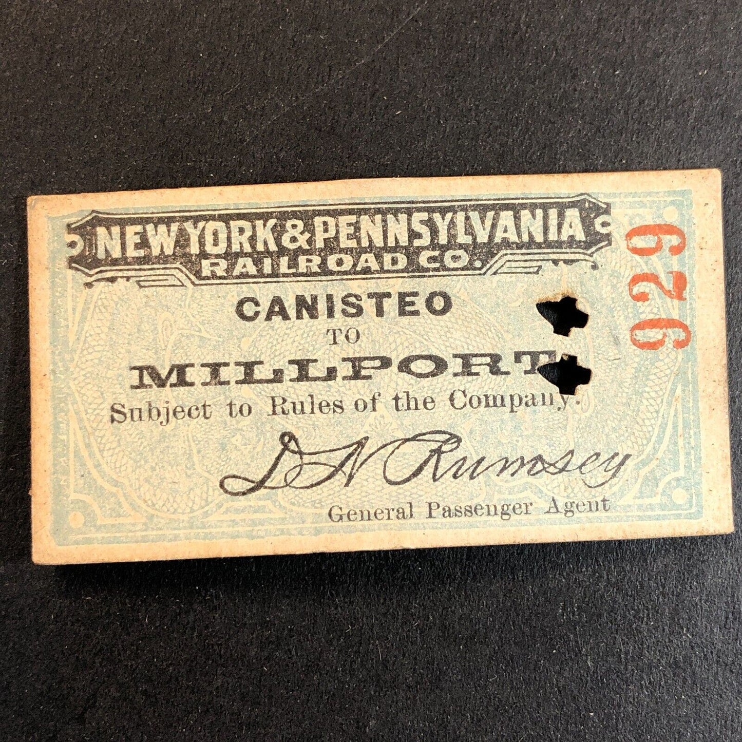 New York & Pennsylvania Railroad July 23 1917 Millport Ticket #929