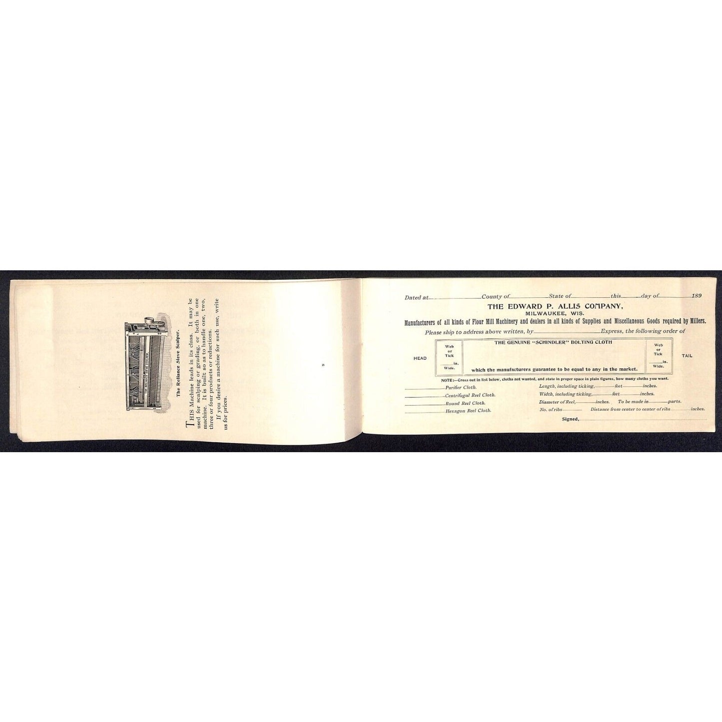 Edward. P. Allis Co. Milwaukee 1890's Wire Cloth Catalog Order Form Booklet 32pp