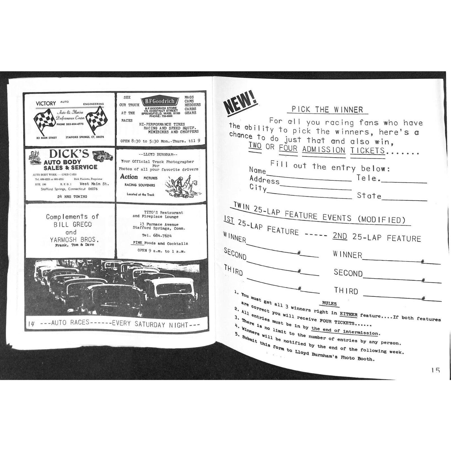 Stafford Springs Speedway Auto Races 1970 NASCAR Program 12pp* Scarce