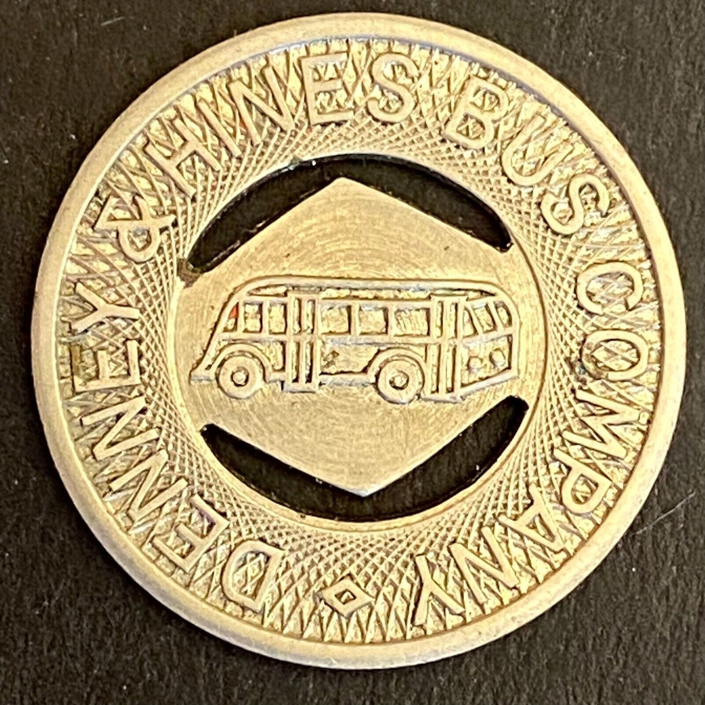 Muncie, IN Denney & Hines Bus Co. G/F One Fare Buc Transit Token 21mm