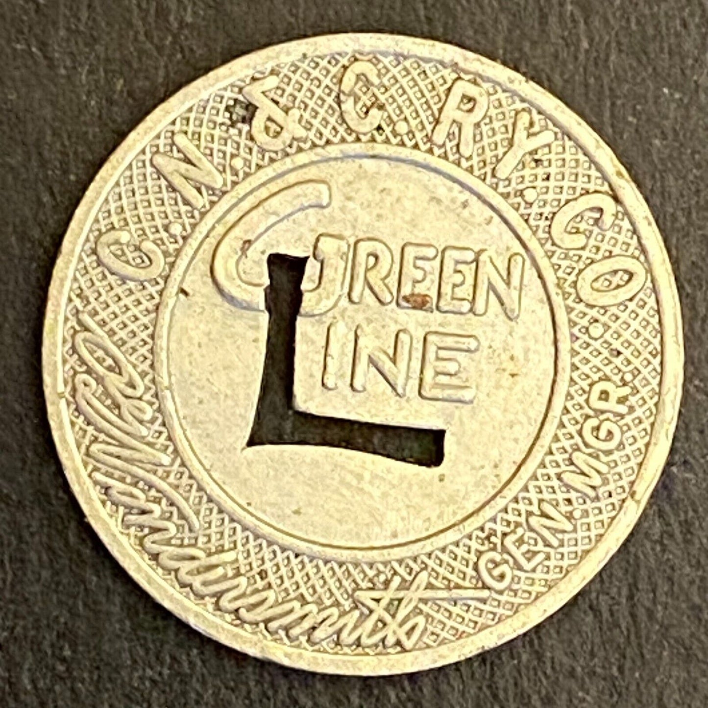 Green Line Transit Token Covington C.N. & C.T Transp. Co. G/F One Fare 16mm (#2)