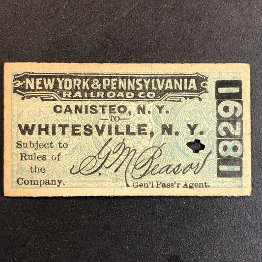 New York & Pennsylvania Railroad July 27 1917 Whitesville, NY Ticket #18291
