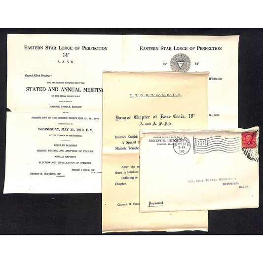 Bangor Masonic Temple / Rose Croix 1910 Special Meeting Notices - Knowlton*
