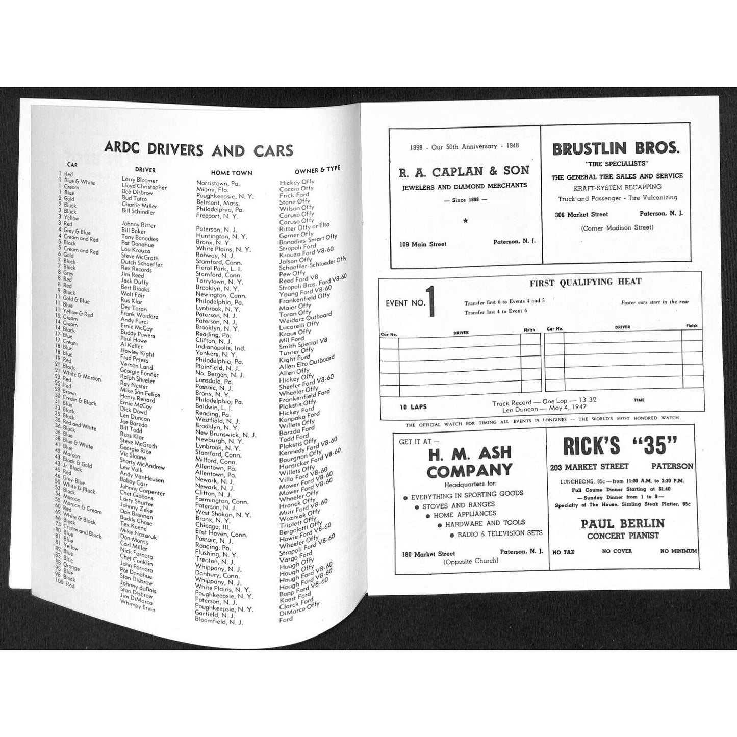 Hinchliffe Stadium Midget Auto Races 5/27 1948 Program Kay Nestor 8pp VGC Scarce
