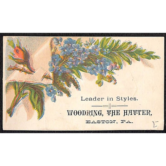 "Woodring, The Hatter" Easton, PA Leader in Styles Victorian Trade Card VGC