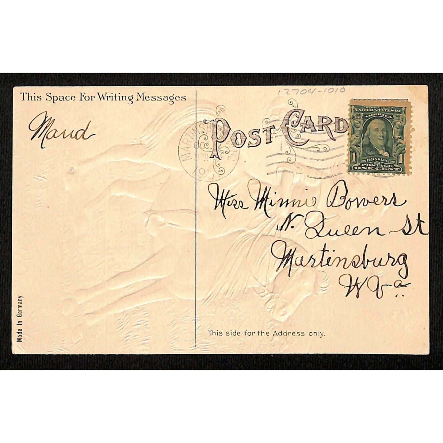 Cowgirl Horse Fires Pistol Embossed w/ Applied Silk Clothes c1907 Postcard (#7)