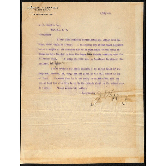 1906 Hopping & Kennedy Farm Loans Okmulgee, OK Indian Territory Letterhead
