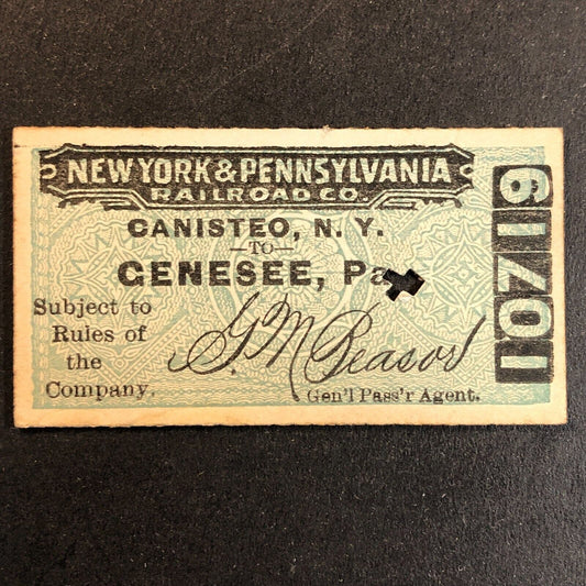 New York & Pennsylvania Railroad July 3 1917 Genesee, PA Ticket #10719