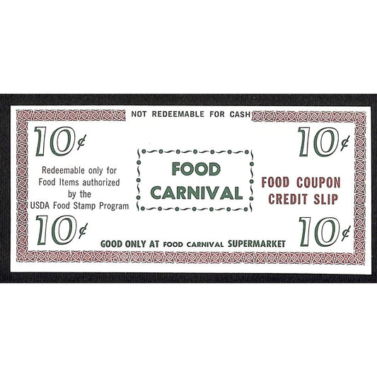 Food Carnival Supermarket NYC 10c Food Coupon Credit Slip Food Stamp c1965-79 VG