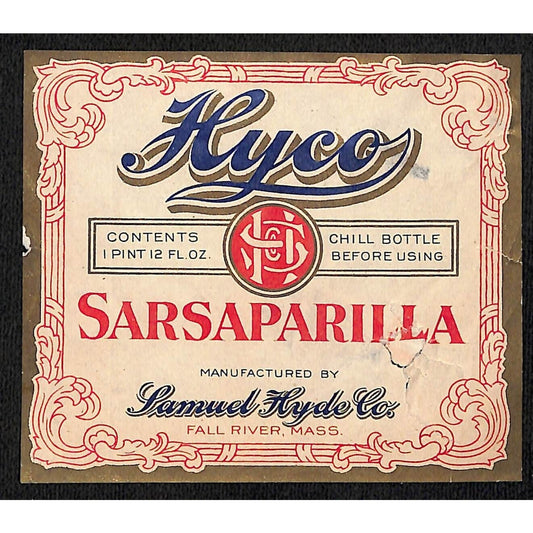 Kyco Sarsaparilla Soda Label Samuel Hyde Co. Fall River, MA c1930's - Damage