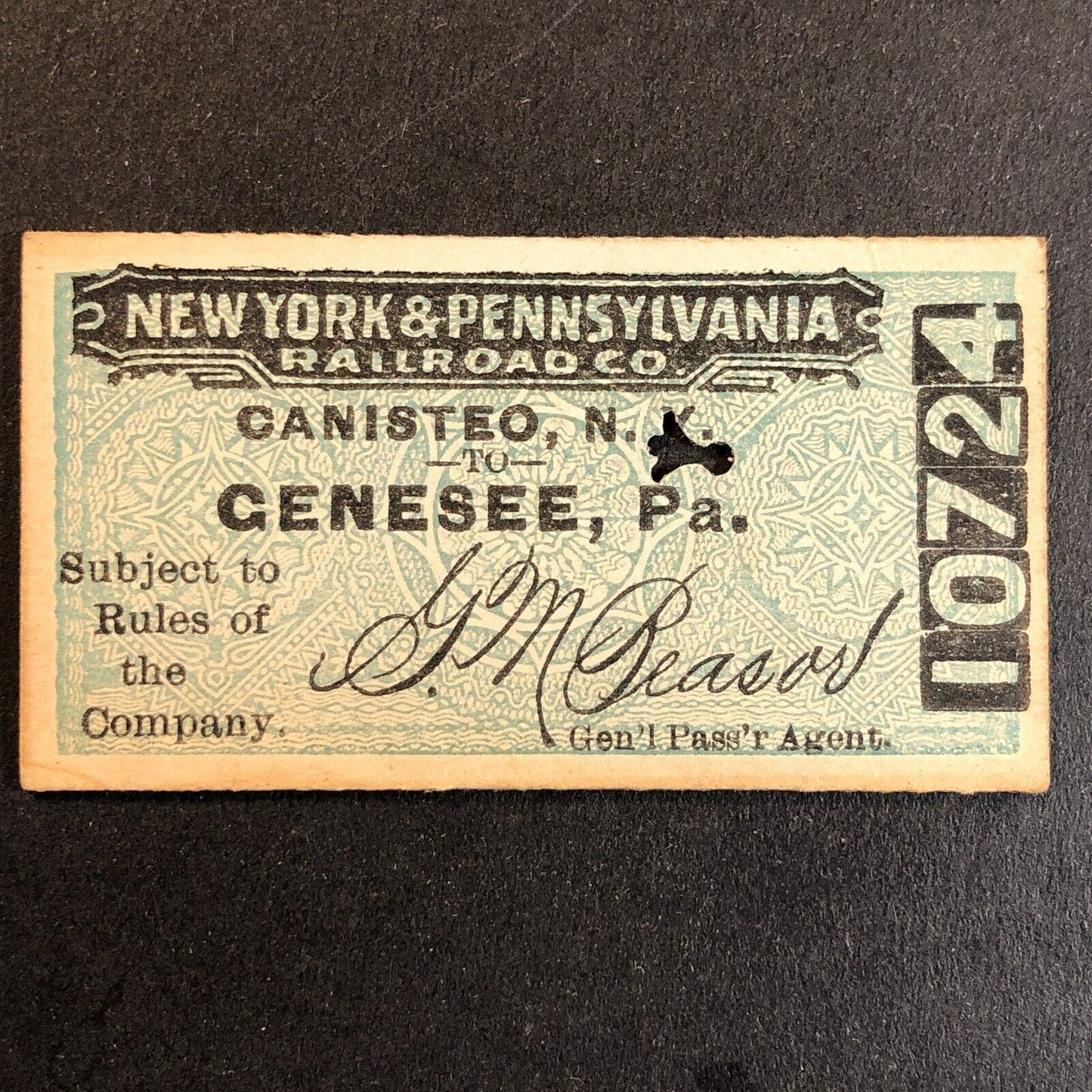 New York & Pennsylvania Railroad July 4 1917 Genesee, PA Ticket #10724