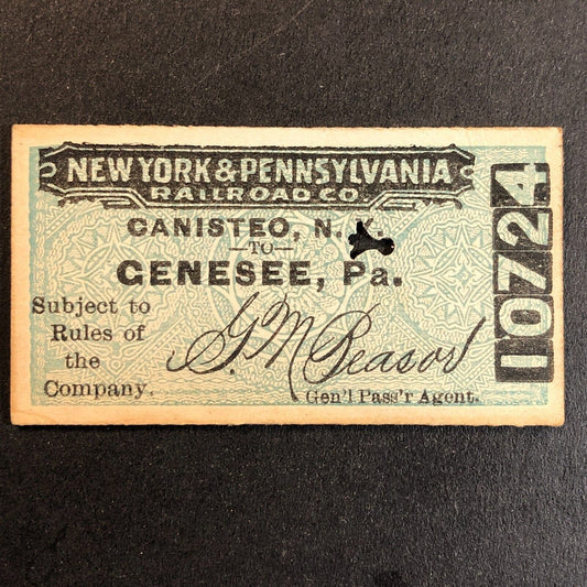 New York & Pennsylvania Railroad July 4 1917 Genesee, PA Ticket #10724