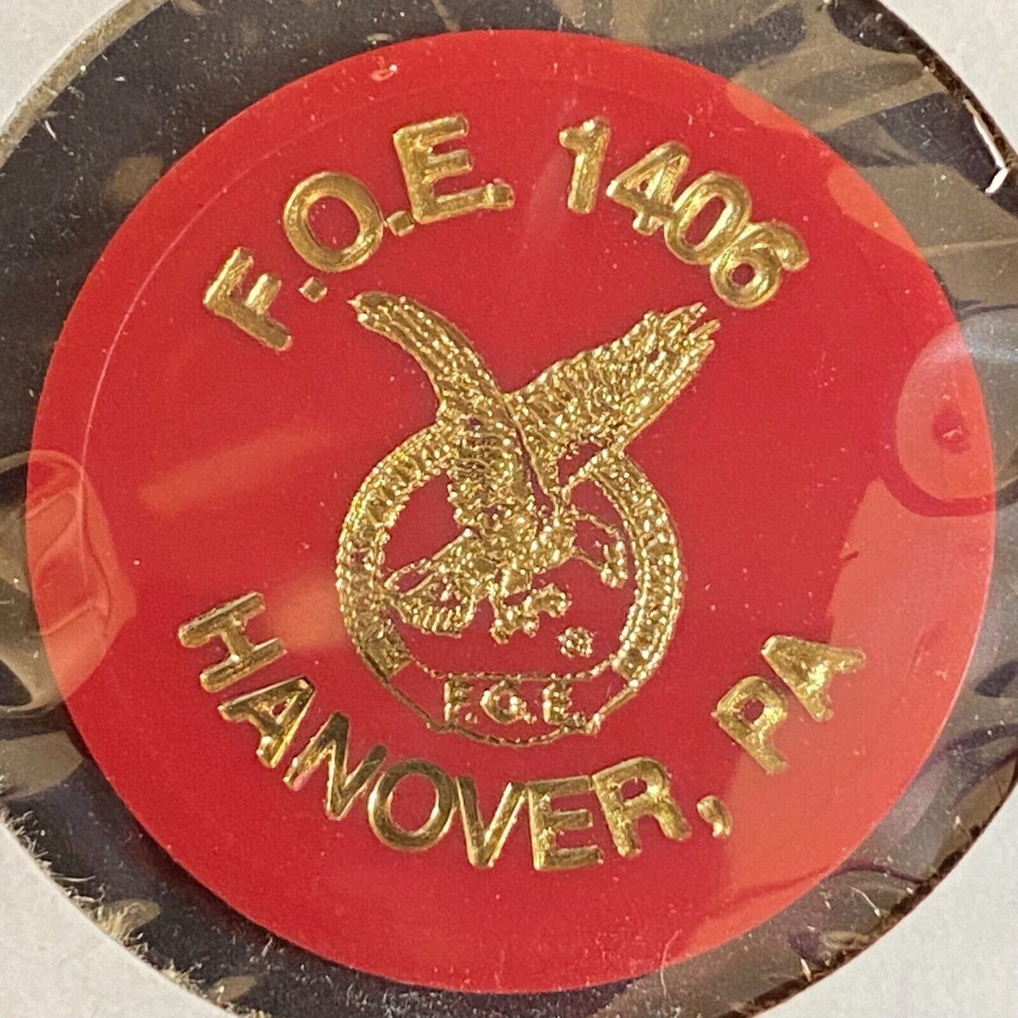 Hanover, PA F.O.E. 1406 c1970's-80's Plastic "Good For One Soda" Token Red